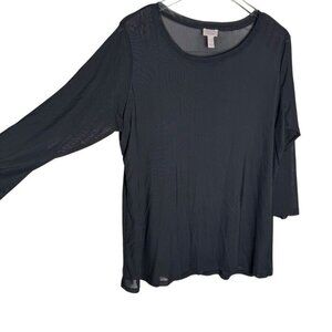 LOGO Layers by Lori Goldstein sheer mesh tunic top black size 1X 3/4 sleeve